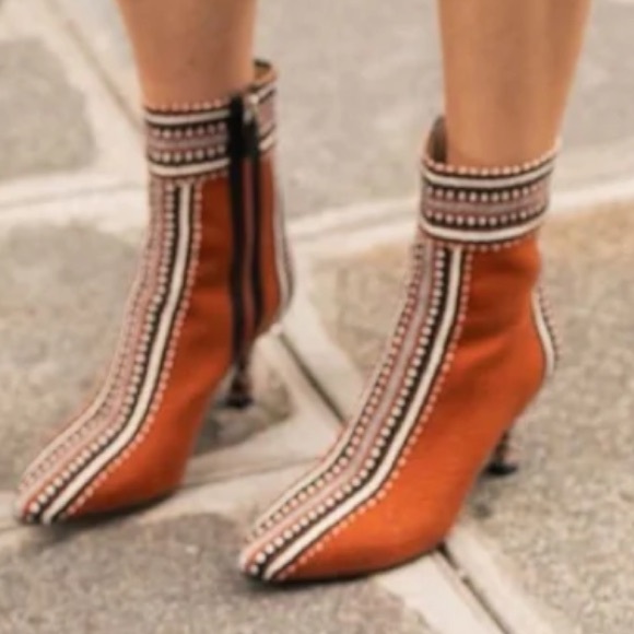 Anthropologie NEW Amambaih multi-colored Cognac boots fabric & leather Boho Chic - Picture 1 of 7